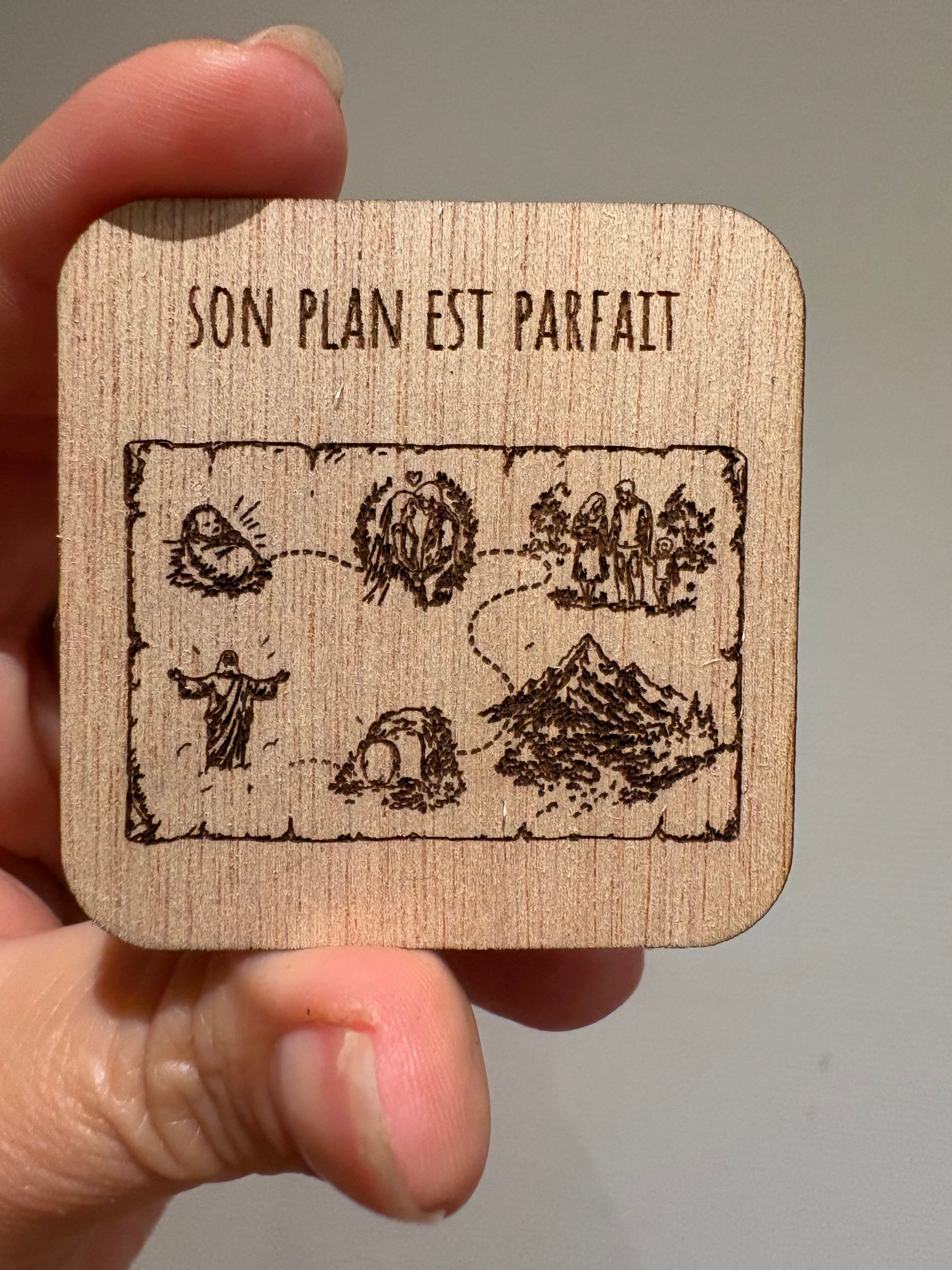 Magnet en bois "Son plan est parfait"